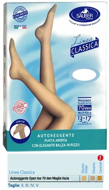 SAUBER AUTOREGGENTE OPEN TOE MAGLIA LISCIA 70 DEN COLORE NEUTRO BEIGE TAGLIA 5 LINEA CLASSICA - Farmacia Artemisia di Montecuollo Dott. Angelo snc