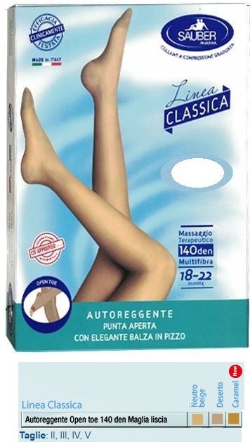SAUBER AUTOREGGENTE OPEN TOE MAGLIA LISCIA 140 DEN COLORE NEUTRO BEIGE TAGLIA 4 LINEA CLASSICA - Farmacia Artemisia di Montecuollo Dott. Angelo snc