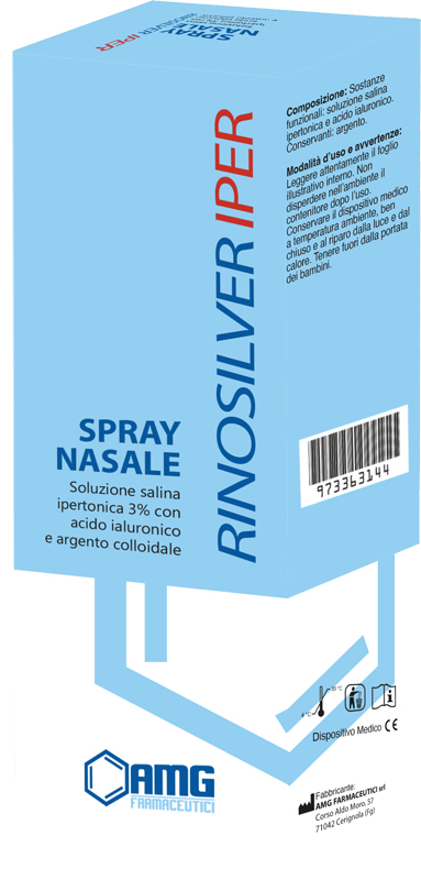 RINOSILVER SOLUZIONE SALINA IPERTONICA 3% CON ACIDO IALURONICO E ARGENTO COLLOIDALE SPRAY NASALE 20 ML - Farmacia Artemisia di Montecuollo Dott. Angelo snc