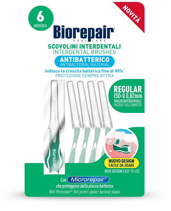 BIOREPAIR SCOVOLINI INTERDENTALI ANTIBATTERICO REGULAR ISO-0 0,82 MM 6 PEZZI - Farmacia Artemisia di Montecuollo Dott. Angelo snc