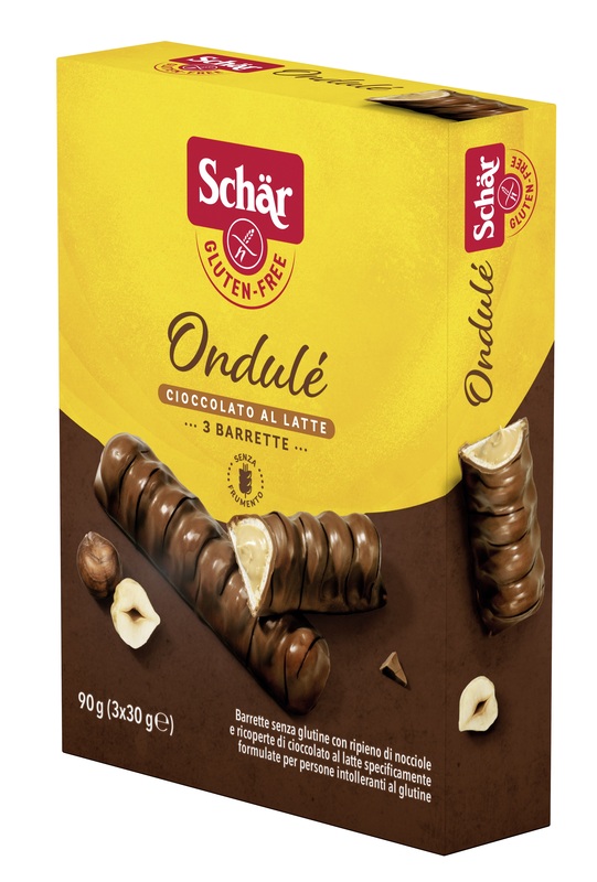 SCHAR ONDULE' BARRETTE CON RIPIENO DI NOCCIOLE RICOPERTE DI CIOCCOLATO AL LATTE 3 PORZIONI DA 30 G - Farmacia Artemisia di Montecuollo Dott. Angelo snc