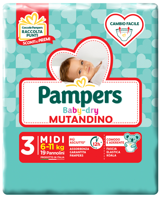 PAMPERS BABY DRY MUTANDINA MIDI SMALL PACK 19 PEZZI - Farmacia Artemisia di Montecuollo Dott. Angelo snc