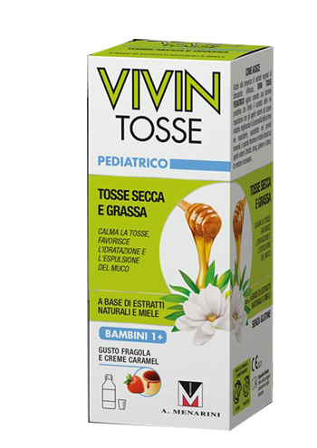 VIVIN TOSSE PEDIATRICO SCIROPPO PER TOSSE SECCA E GRASSA GUSTO FRAGOLA E CREME CARAMEL 150 ML - Farmacia Artemisia di Montecuollo Dott. Angelo snc