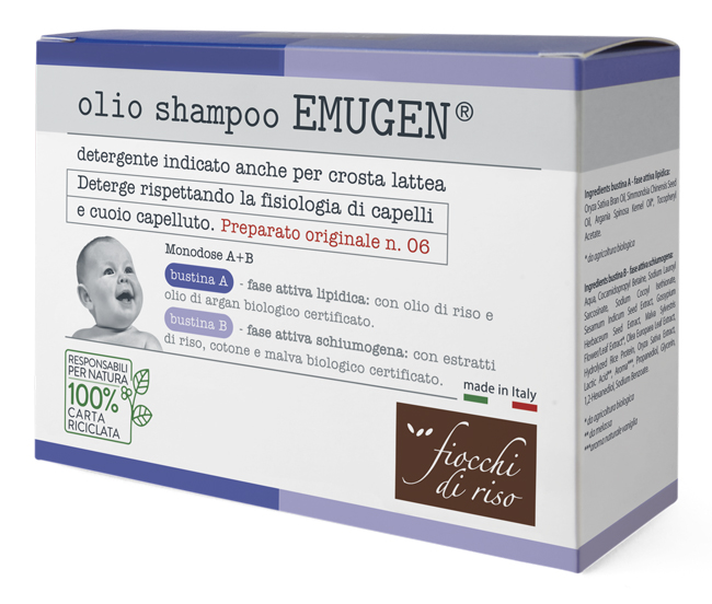 FIOCCHI DI RISO EMUGEN OLIO SHAMPOO ULTRADELICATO 10 BUSTINE DA 1,5 ML + 10 BUSTINE DA 3 ML - Farmacia Artemisia di Montecuollo Dott. Angelo snc