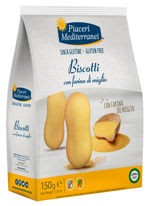 PIACERI MEDITERRANEI BISCOTTI FARINA DI MIGLIO 150 G - Farmacia Artemisia di Montecuollo Dott. Angelo snc