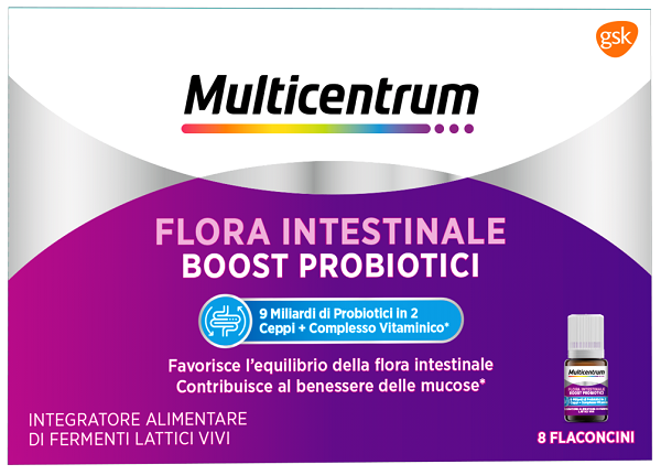 MULTICENTRUM FLORA INTESTINALE BOOST PROBIOTICI 8 FLACONCINI - Farmacia Artemisia di Montecuollo Dott. Angelo snc