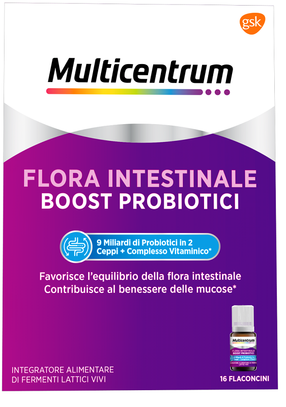 MULTICENTRUM FLORA INTESTINALE BOOST PROBIOTICI 16 FLACONCINI - Farmacia Artemisia di Montecuollo Dott. Angelo snc