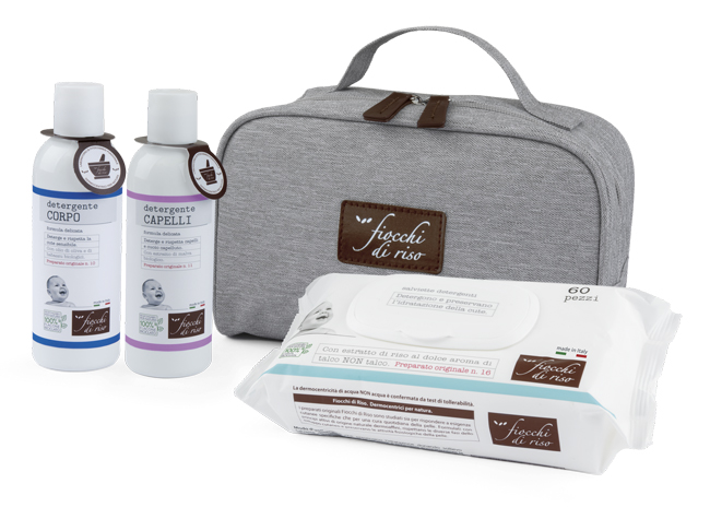 FIOCCHI DI RISO COFANETTO BAGNETTO 1 DETERGENTE CORPO 200 ML + 1 DETERGENTE CAPELLI 200 ML + SALVIETE ACQUA NON ACQUA 60 PEZZI + BEAUTY - Farmacia Artemisia di Montecuollo Dott. Angelo snc