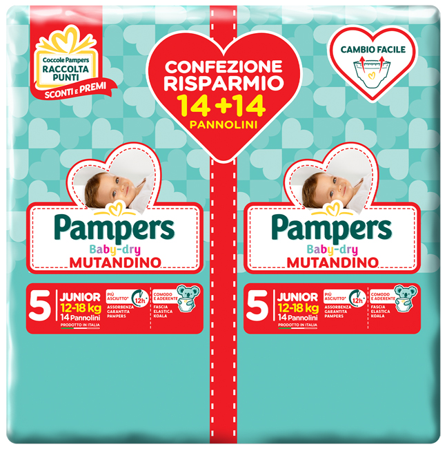 PAMPERS BABY DRY PANNOLINO A MUTANDINA DUO DOWNCOUNT JUNIOR 28 PEZZI - Farmacia Artemisia di Montecuollo Dott. Angelo snc
