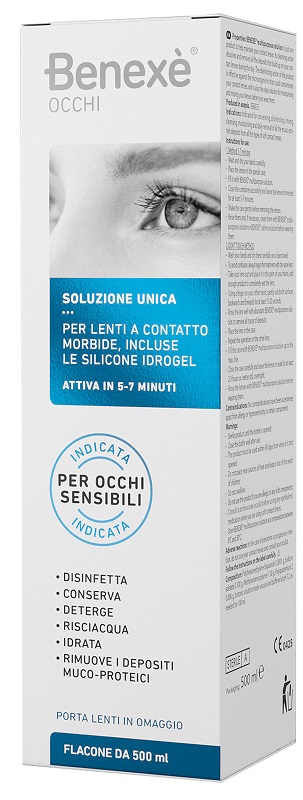 SOLUZIONE UNICA BENEXE' OCCHI PULIZIA LENTI A CONTATTO 500 ML + PORTALENTI IN OMAGGIO - Farmacia Artemisia di Montecuollo Dott. Angelo snc