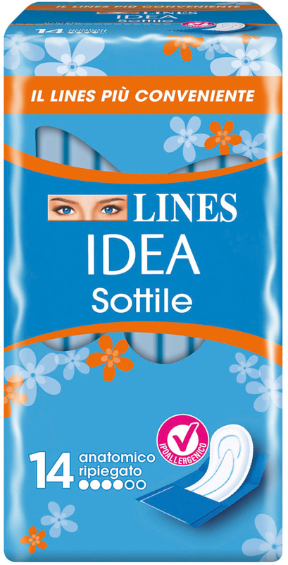 LINES IDEA ASSORBENTE SOTTILE RIPIEGATO ANATOMICO 14 PEZZI - Farmacia Artemisia di Montecuollo Dott. Angelo snc