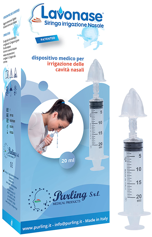 LAVONASE IRRIGAZIONE NASALE NON STERILE SIRINGA 20 ML + LUER-LOCK CON CAPPUCCIO + UGELLO NASALE CON RACCORDO LUER-LOCK + PERFORATORE CON VALVOLA NON RITORNO CON TAPPO - Farmacia Artemisia di Montecuollo Dott. Angelo snc