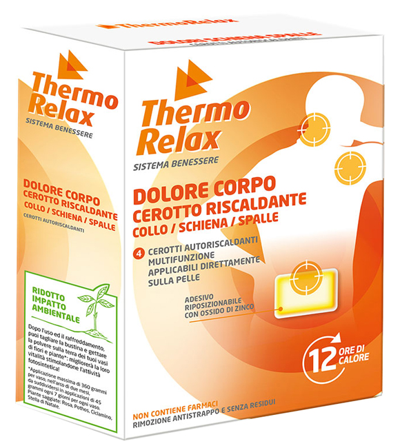 THERMORELAX CEROTTO AUTORISCALDANTE DOLORE CORPO COLLO/SCHIENA/SPALLE 4 PEZZI - Farmacia Artemisia di Montecuollo Dott. Angelo snc