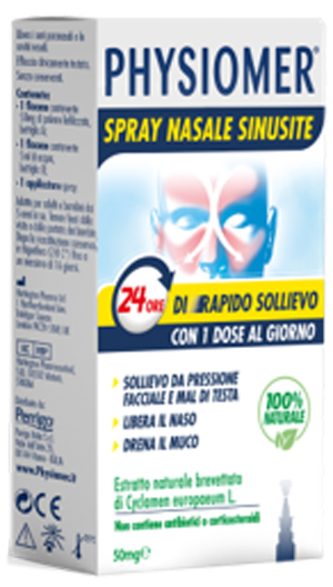 PHYSIOMER SPRAY NASALE SINUSITE 2 PEZZI 1 FLACONE DA 50 MG DI ESTRATTO DI CICLAMINO NATURALE LIOFILIZZATO + 1 FIALE DA 5 ML DI SOLVENTE - Farmacia Artemisia di Montecuollo Dott. Angelo snc