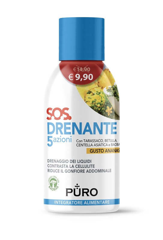 PURO DRENANTE 5 AZIONI CON BAOBAB GUSTO ANANAS 500 ML - Farmacia Artemisia di Montecuollo Dott. Angelo snc