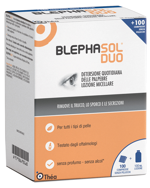 BLEPHASOL DUO SOLUZIONE MICELLARE IGIENE PALPEBRALE 100 ML + 100 GARZE - Farmacia Artemisia di Montecuollo Dott. Angelo snc