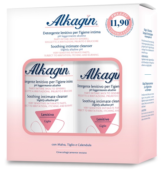 ALKAGIN DETERGENTE LENITIVO PER L'IGIENE INTIMA PH LEGGERMENTE ALCALINO 2 X 400 ML - Farmacia Artemisia di Montecuollo Dott. Angelo snc