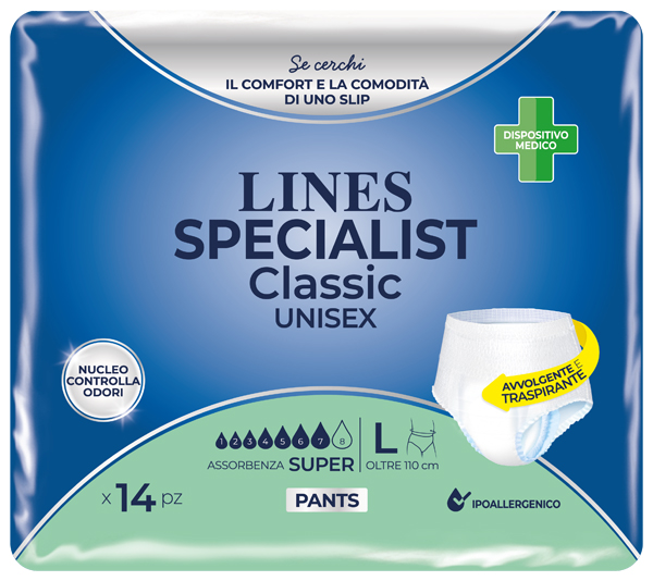 PANNOLONE A MUTANDA LINES SPECIALIST CLASSIC PANTS SUPER L 14 PEZZI - Farmacia Artemisia di Montecuollo Dott. Angelo snc
