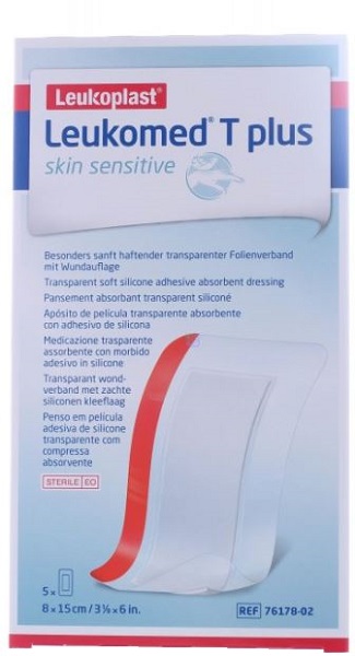 LEUKOMED T PLUS SKIN SENSITIVE MEDICAZIONE POST-OPERATORIA TRASPARENTE IMPERMEABILE CON MASSA ADESIVA AL SILICONE 8X15CM 5 PEZZI - Farmacia Artemisia di Montecuollo Dott. Angelo snc