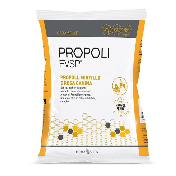 PROPOLI EVSP CARAMELLE PROPOLI MIRTILLO ROSA CANINA 65 G - Farmacia Artemisia di Montecuollo Dott. Angelo snc