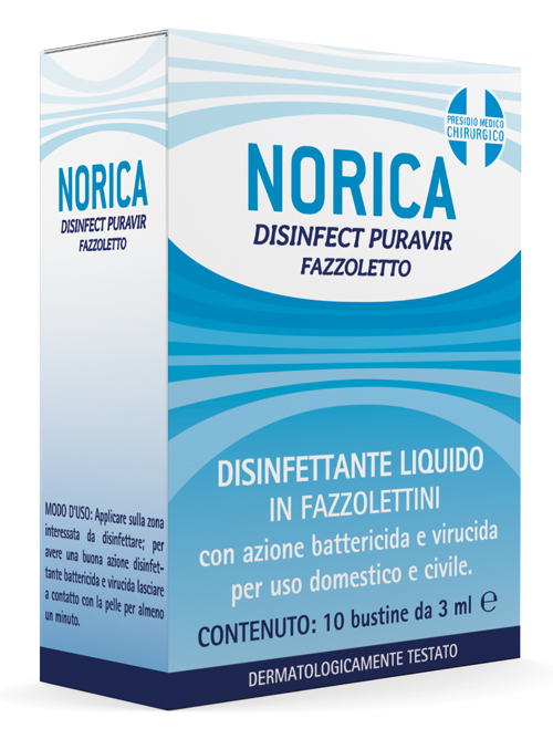 NORICA DISINFECT PURAVIR FAZZOLETTO 10 BUSTINE DA 3 ML - Farmacia Artemisia di Montecuollo Dott. Angelo snc