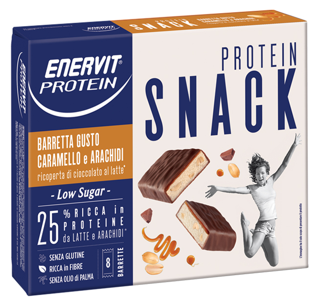 ENERVIT PROTEIN SNACK CARAMELLO ARACHIDI LOW SUGAR 8 BARRETTE 31 G - Farmacia Artemisia di Montecuollo Dott. Angelo snc