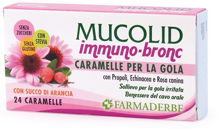 MUCOLID BRONC IMMUNO 24 CARAMELLE GUSTO ARANCIA - Farmacia Artemisia di Montecuollo Dott. Angelo snc