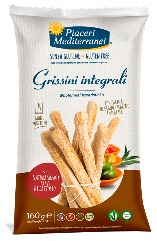 PIACERI MEDITERRANEI GRISSINI INTEGRALI 160 G - Farmacia Artemisia di Montecuollo Dott. Angelo snc