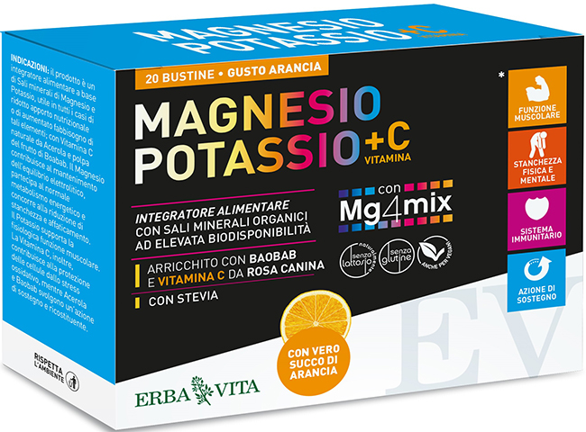 MAGNESIO POTASSIO +C VITAMINA GUSTO ARANCIA 20 BUSTINE DA 3,8 G - Farmacia Artemisia di Montecuollo Dott. Angelo snc
