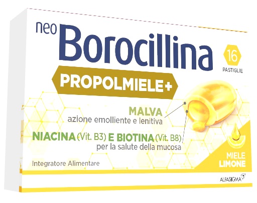NEOBOROCILLINA PROPOLMIELE+ MIELE/LIMONE 16 PASTIGLIE DA 3,4 G - Farmacia Artemisia di Montecuollo Dott. Angelo snc