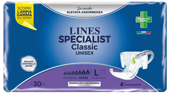 LINES SPECIALIST CLASSIC PANNOLONE MUTANDA MAXI LARGE 30 PEZZI - Farmacia Artemisia di Montecuollo Dott. Angelo snc