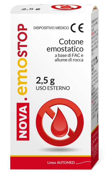 COTONE EMOSTATICO NOVA EMOSTOP CON FAC E ALLUME DI ROCCA 2,5 G - Farmacia Artemisia di Montecuollo Dott. Angelo snc