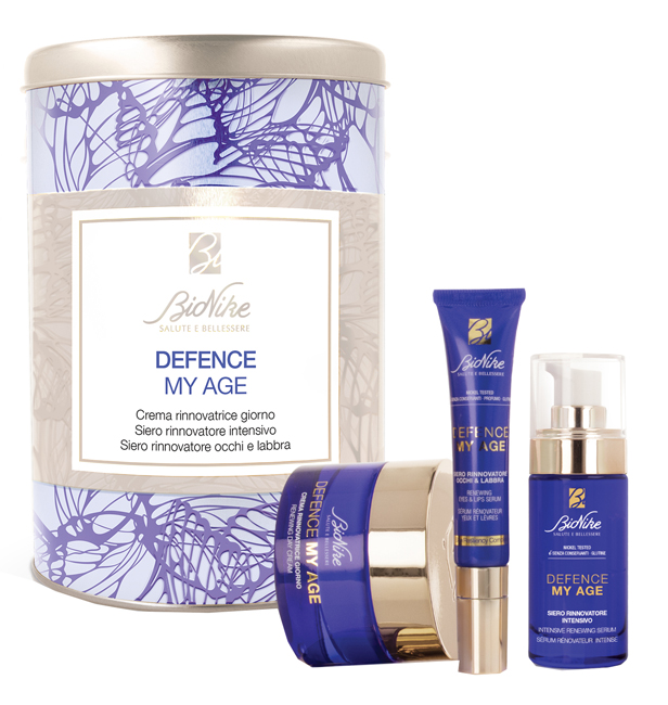 DEFENCE MY AGE KIT NATALE 2021 SIERO RINNOVATORE INTENSIVO 30 ML + CREMA RINNOVATRICE GIORNO 50 ML + SIERO RINNOVATORE OCCHI E LABBRA 15 ML - Farmacia Artemisia di Montecuollo Dott. Angelo snc