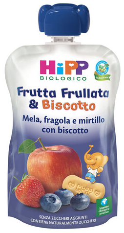 HIPP BIO FRUTTA FRULL&BISCOTTO MELA FRAGOLA MIRTILLO BISCOTTO 90 G - Farmacia Artemisia di Montecuollo Dott. Angelo snc