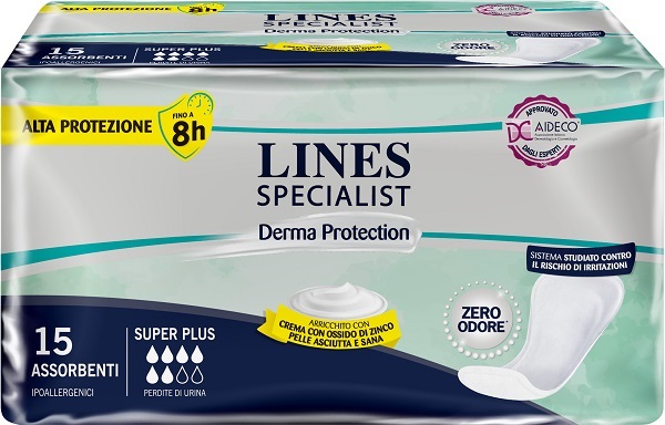 PANNOLONE PER INCONTINENZA LINES SPECIALIST DERMA SAGOMATO ANATOMICO SUPER PLUS 15 PEZZI - Farmacia Artemisia di Montecuollo Dott. Angelo snc