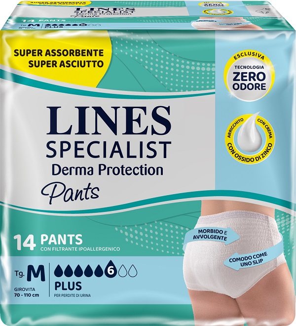 PANNOLONE PER INCONTINENZA LINES SPECIALIST DERMA PANTS PLUS M 14 PEZZI - Farmacia Artemisia di Montecuollo Dott. Angelo snc