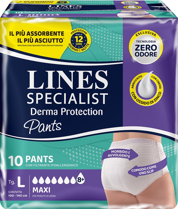 PANNOLONE PER INCONTINENZA LINES SPECIALIST DERMA PANTS MAXI L 10 PEZZI - Farmacia Artemisia di Montecuollo Dott. Angelo snc