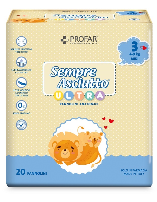 PANNOLINI PROFAR SEMPRE ASCIUTTO ULTRA MIDI 4/9 KG 20 PEZZI - Farmacia Artemisia di Montecuollo Dott. Angelo snc