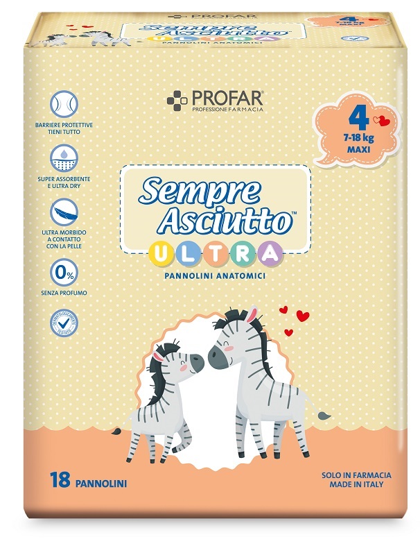 PANNOLINI PROFAR SEMPRE ASCIUTTO ULTRA MAXI 7/18 KG 18 PEZZI - Farmacia Artemisia di Montecuollo Dott. Angelo snc
