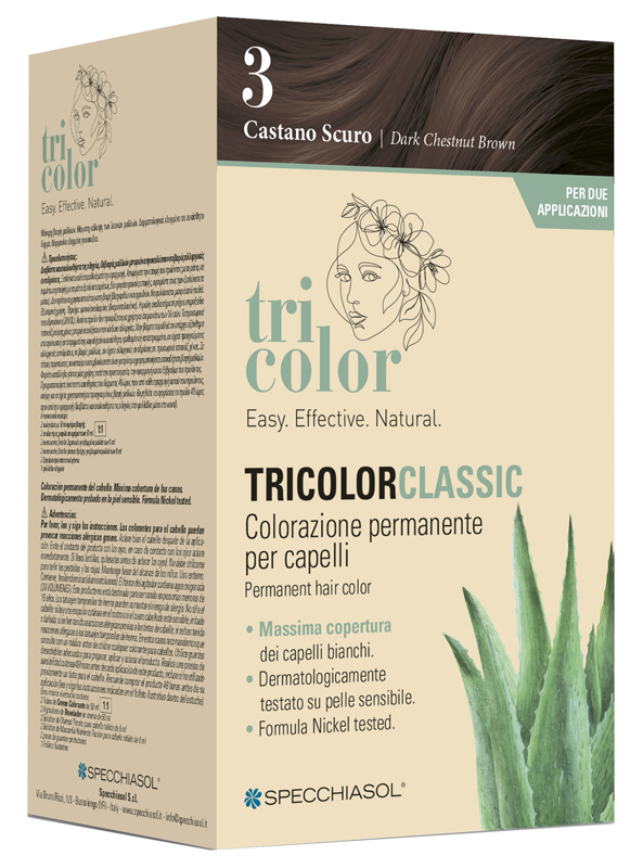 TRICOLOR CLASSIC 3 CASTANO SCURO 2 TUBI 50 ML + 2 SHAKER 50 ML + 4 BUSTINE 8 ML - Farmacia Artemisia di Montecuollo Dott. Angelo snc