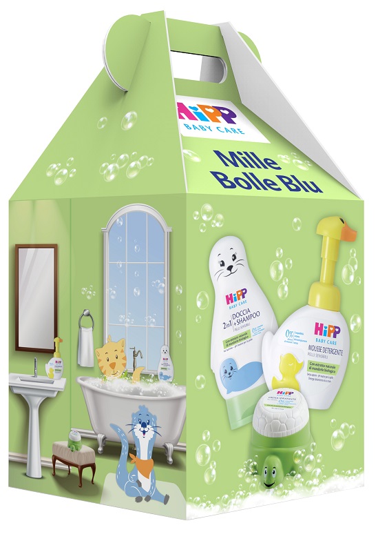 HIPP COFANETTO MILLE BOLLE BLU 1 BABY CARE DOCCIA SHAMPOO FOCA FUN 200 ML + 1 BABY CARE MOUSSE DETERGENTE PAPERELLA FUN 250 ML + 1 BABY CARE CREMA IDRATANTE TARTARUGA FUN 100 ML - Farmacia Artemisia di Montecuollo Dott. Angelo snc