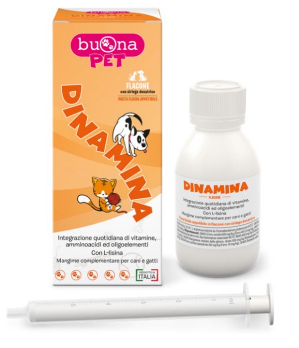 DINAMINA CANI GATTI FLACONE CON SIRINGA DOSATRICE IN PASTA 60 G BUONAPET - Farmacia Artemisia di Montecuollo Dott. Angelo snc