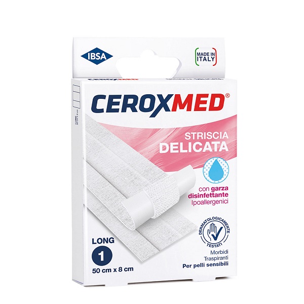 STRISCIA DELICATA CEROXMED CON GARZA DISINFETTANTE IPOALLERGENICA PER PELLI SENSIBILI 50X8CM 1 PEZZO - Farmacia Artemisia di Montecuollo Dott. Angelo snc