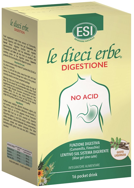 ESI LE DIECI ERBE DIGESTIONE NO ACID 16 POCKET DRINK GUSTO LIQUIRIZIA 20 ML - Farmacia Artemisia di Montecuollo Dott. Angelo snc