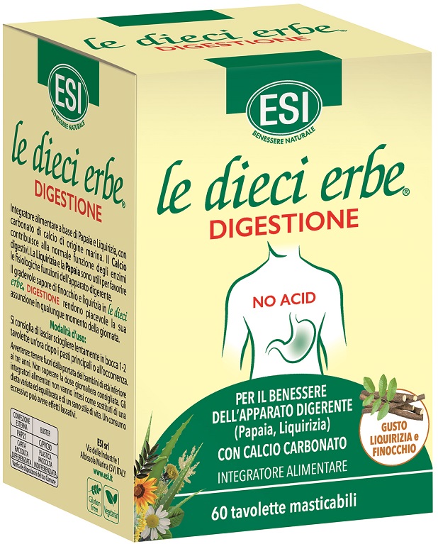ESI LE DIECI ERBE DIGESTIONE NO ACID 60 TAVOLETTE MASTICABILI - Farmacia Artemisia di Montecuollo Dott. Angelo snc