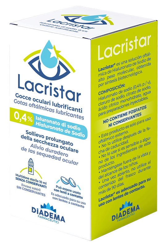 LACRISTAR GOCCE OCULARI LUBRIFICANTI 0,4% IALURONATO DI SODIO MULTIDOSE 10 ML - Farmacia Artemisia di Montecuollo Dott. Angelo snc