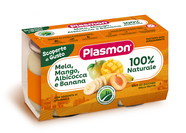 PLASMON OMOGENEIZZATO MELA MANGO ALBICOCCA BANANA 2 PEZZI DA 104 G - Farmacia Artemisia di Montecuollo Dott. Angelo snc