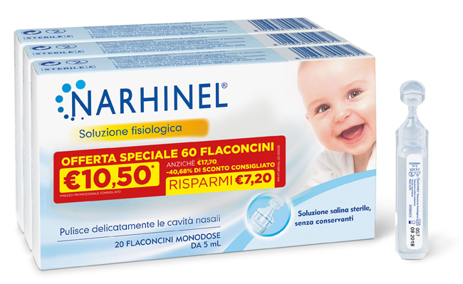 SOLUZIONE FISIOLOGICA NARHINEL 3 PACK PROMO 2022 DA 20 FLACONCINI DA 5 ML - Farmacia Artemisia di Montecuollo Dott. Angelo snc