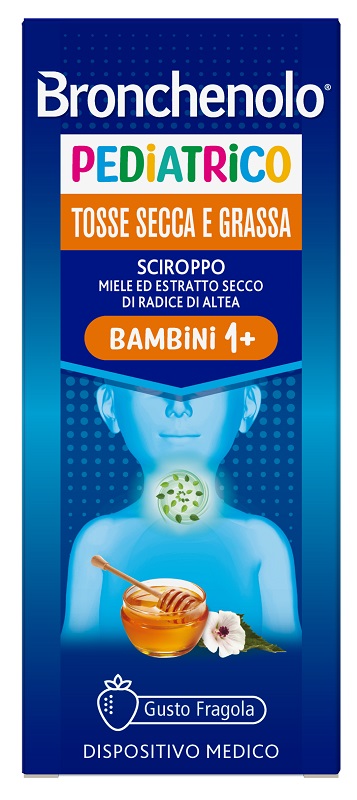 SCIROPPO BRONCHENOLO PEDIATRICO TOSSE SECCA E GRASSA DA 1 ANNO IN SU 120 ML GUSTO FRAGOLA SENZA COLORANTI ARTIFICIALI, SENZA ALCOL, SENZA OGM - Farmacia Artemisia di Montecuollo Dott. Angelo snc