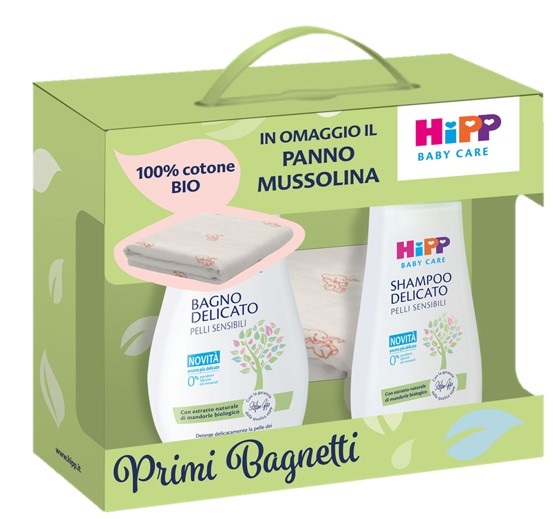 HIPP COFANETTO PRIMI BAGNETTI MUSSOLINA 1 BABY CARE BAGNO DELICATO 350 ML + 1 BABY CARE SHAMPOO DELICATO 200 ML + 1 PANNO MUSSOLINA - Farmacia Artemisia di Montecuollo Dott. Angelo snc